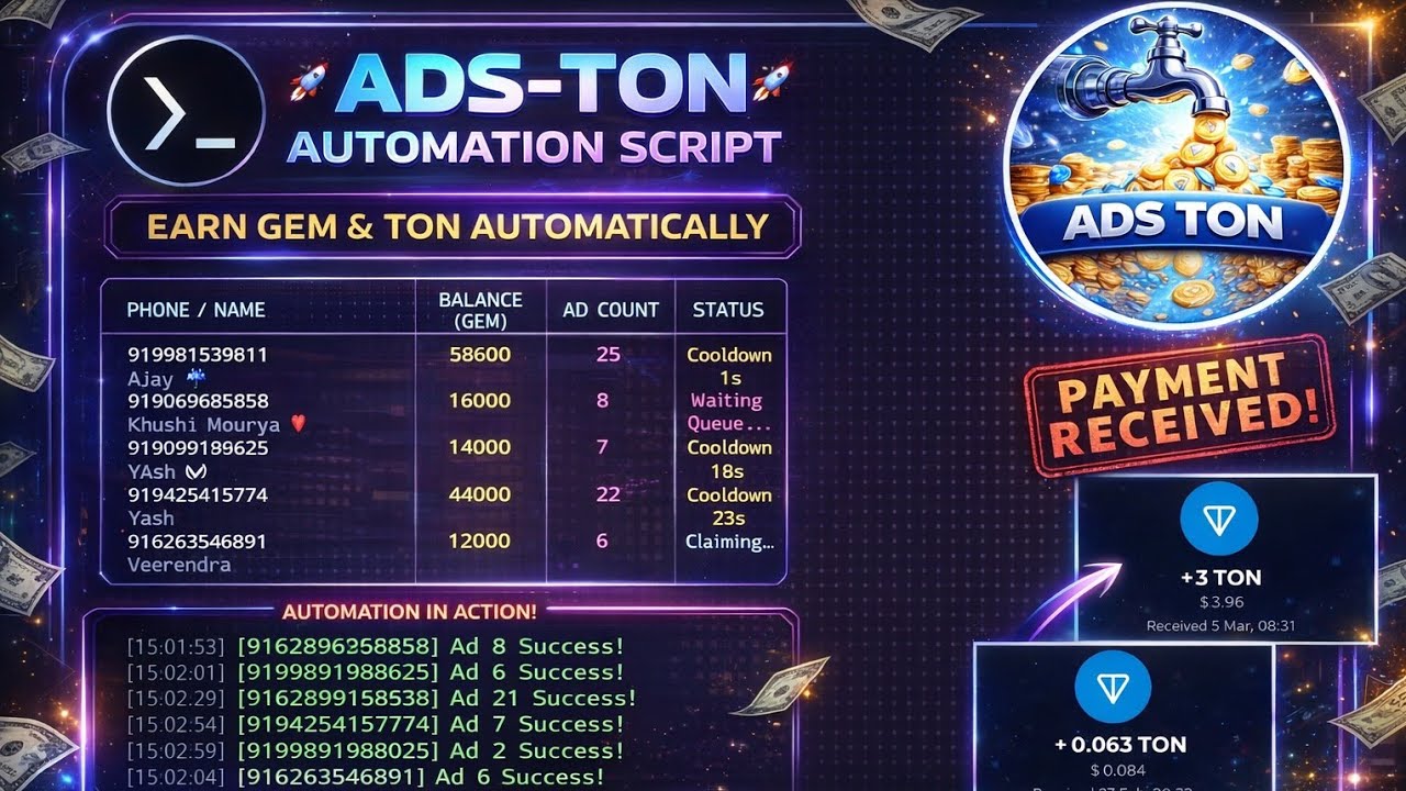 Nuyul New TON  Earning  Script - Auto Claim Ads Via Termux NO ❌ Need ANY Apikey TO Solve Captcha 😁