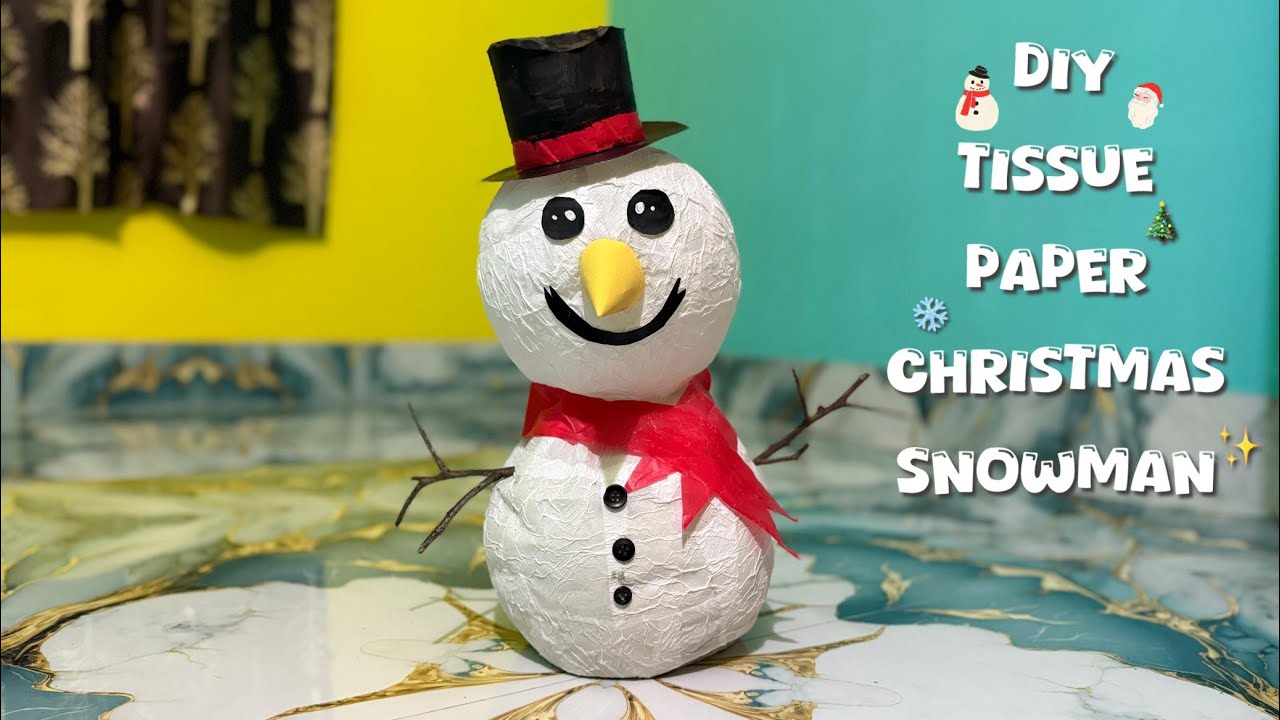 How To Make Christmas Snowman Using Tissue Paper & Balloon | Easy Christmas Decorations 