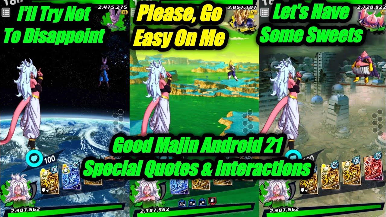 Good Majin Android 21 Special Intro & Winning Quotes and Interactions In Dragon Ball Legends