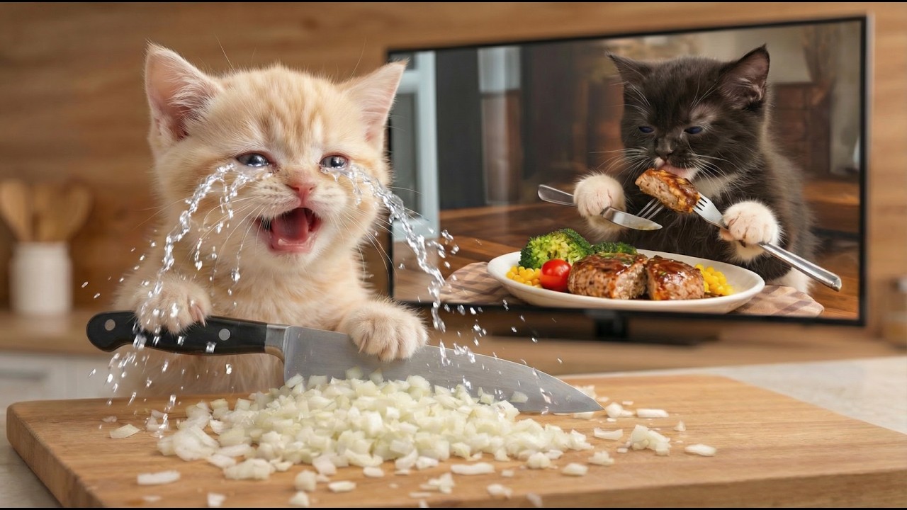 大号泣😿！？初めてのハンバーグに挑戦したらヤバすぎたちびにゃん猫🐈