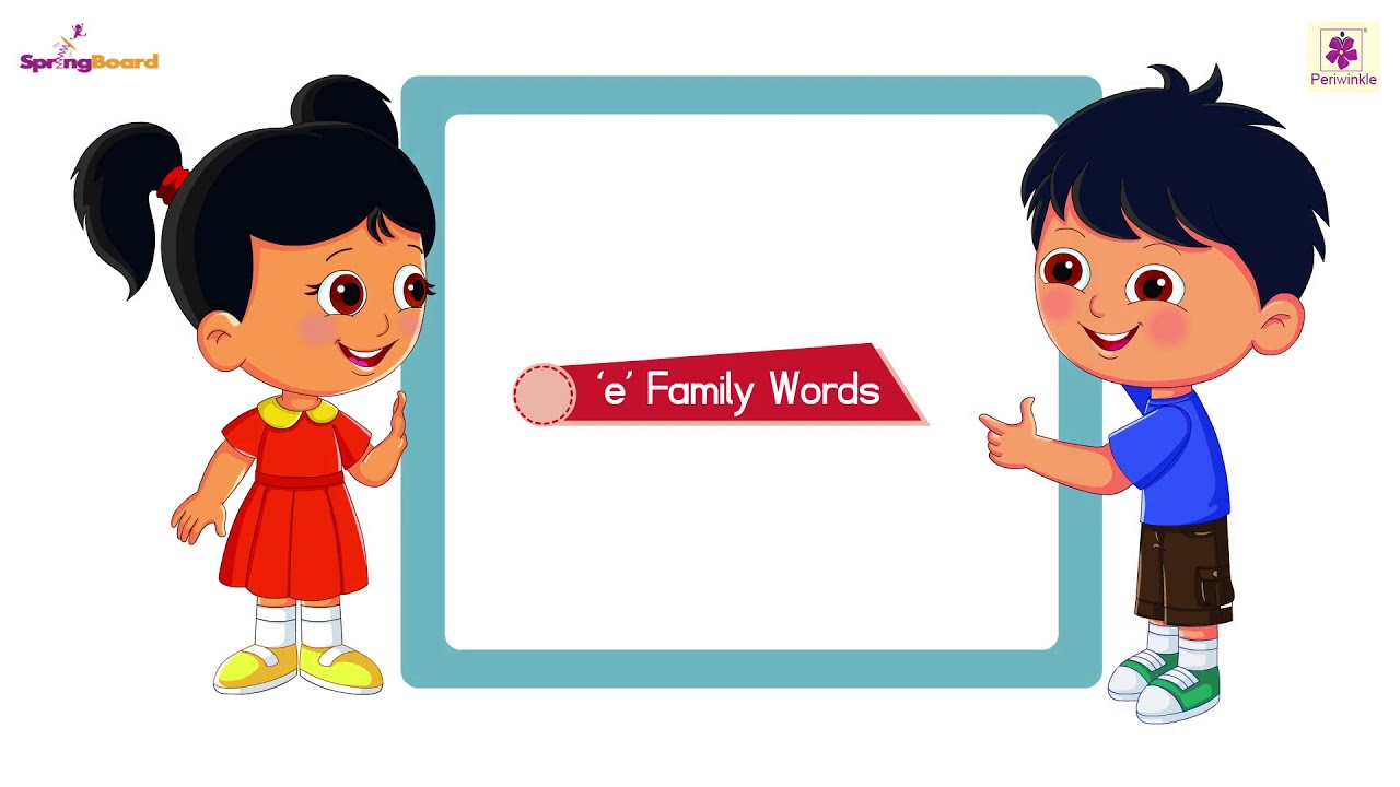 Learn 'e' Family Words with Pictures | Three-letter Words | Springboard Jr KG Reader | Periwinkle