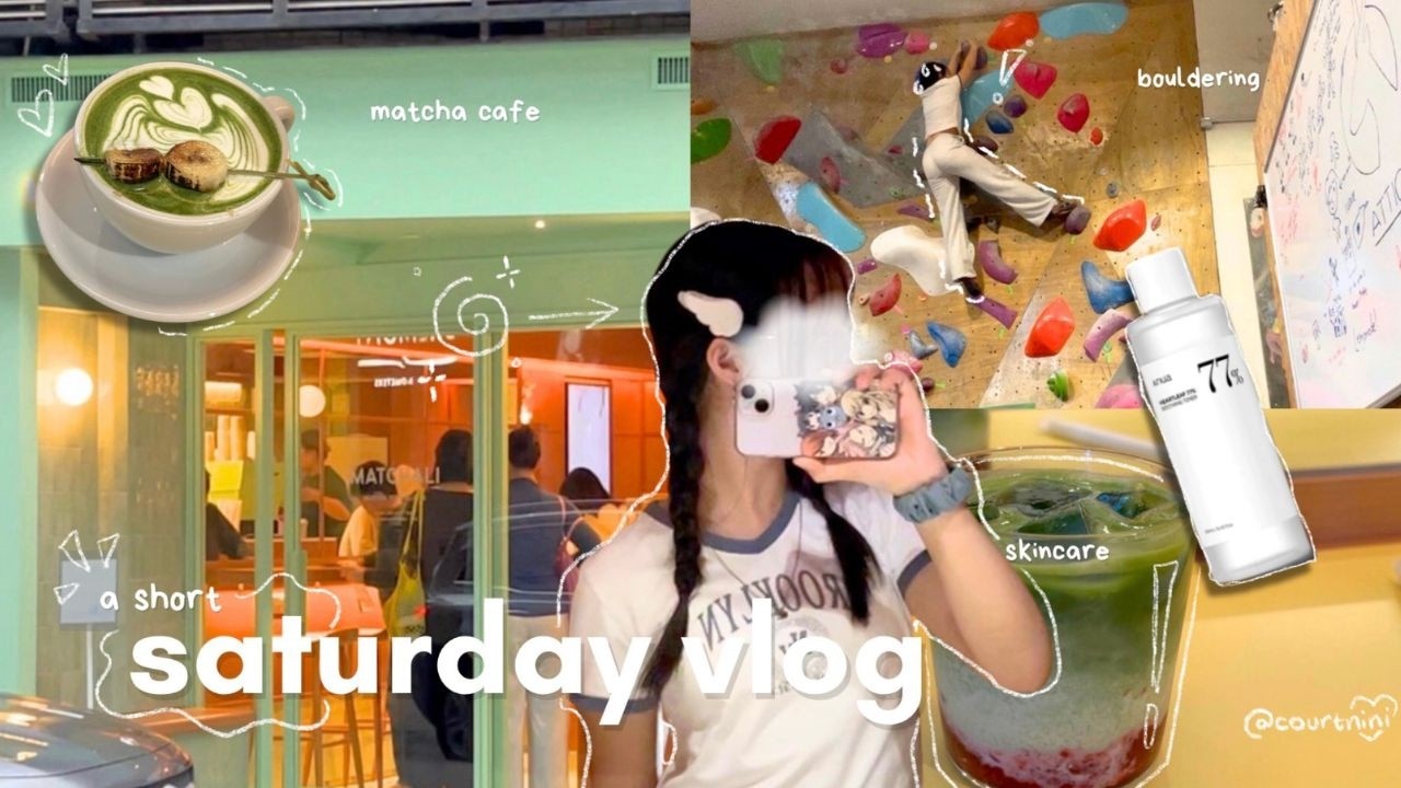 a saturday vlog 🍵: skincare, matcha cafe, muji, bouldering, and more !!