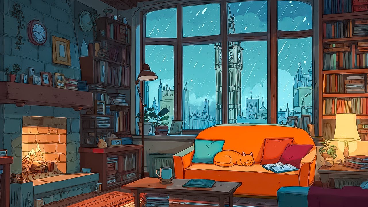A Warm Fairy Tale Room on a Rainy Night | Rain & Fireplace Ambience to Relax