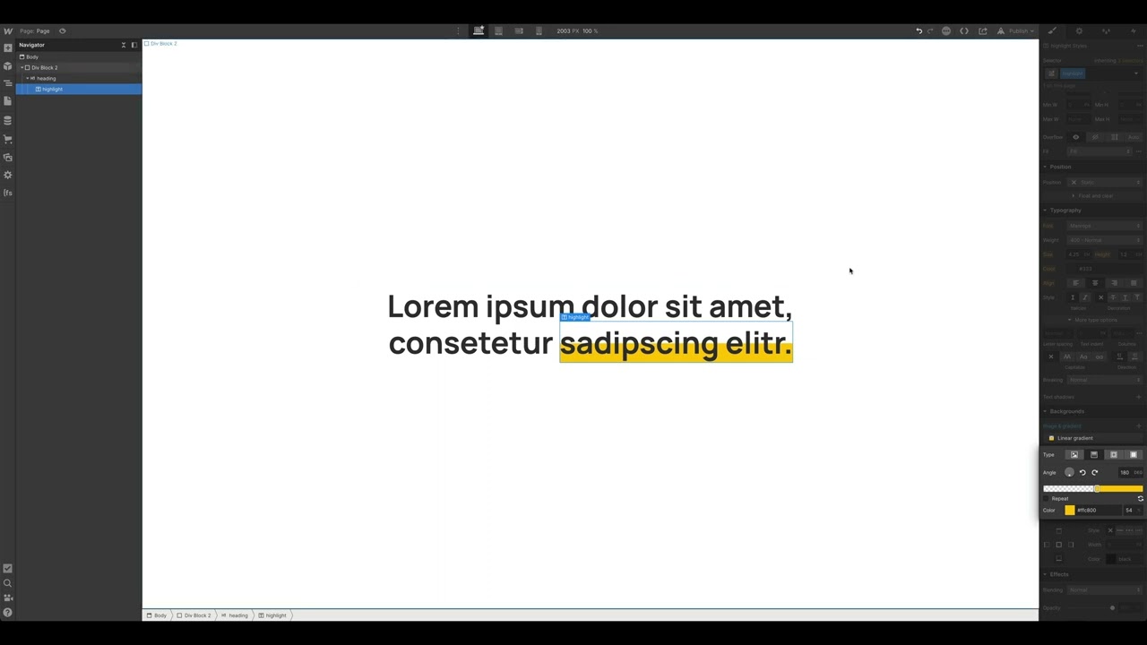 Headline Unterstrich Marker Effekt in Webflow