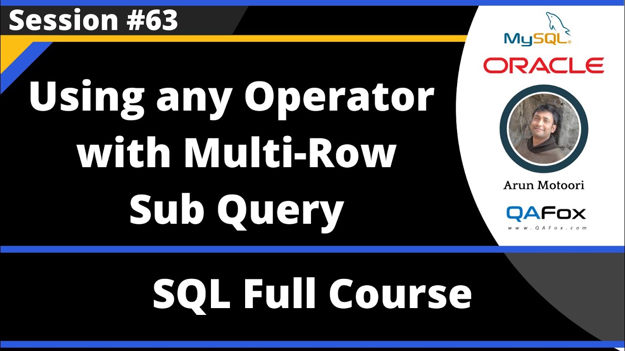 SQL - Part 63 - Using Any Operator in Multi Row Sub Query