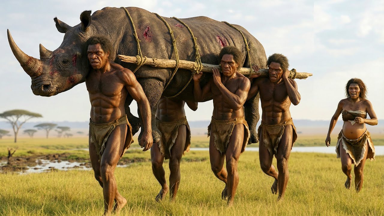Survival Life 2.7 M Years Ago | Ancient Humans (Homo Habilis) & Giant Rhino VS Elephant Ancestors