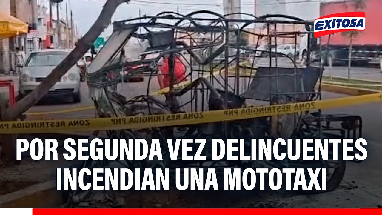 🔴🔵 Cercado de Lima: Por segunda vez delincuentes incendian una mototaxi en la Av. Materiales