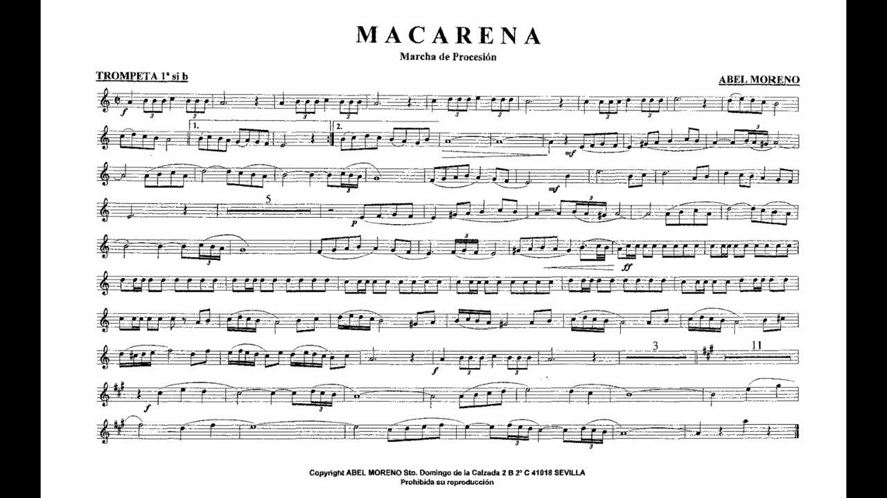 Partitura de trompeta Macarena  de Abel Moreno