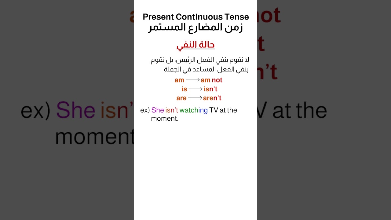 ✔✔ النفي في زمن المضارع المستمر في الانجليزي #learnenglish #انجليزي #تعلم