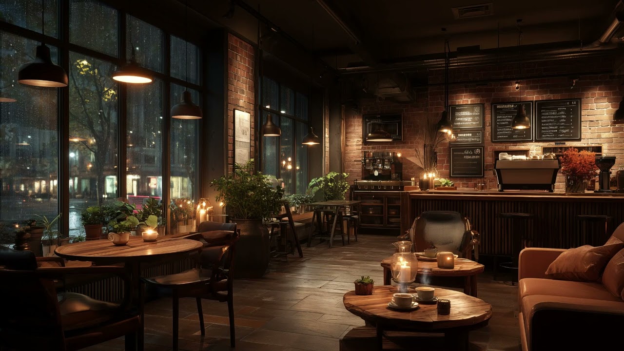 Rainy Coffee Shop Ambience with Lofi Jazz | Focus & Study | 4 Hours
