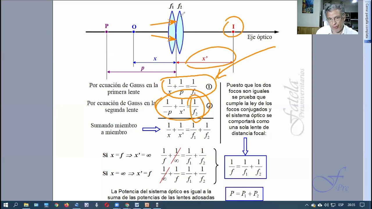 Dos lentes adosadas, potencia del conjunto, demostraci&oacute;n de la f&oacute;rmula