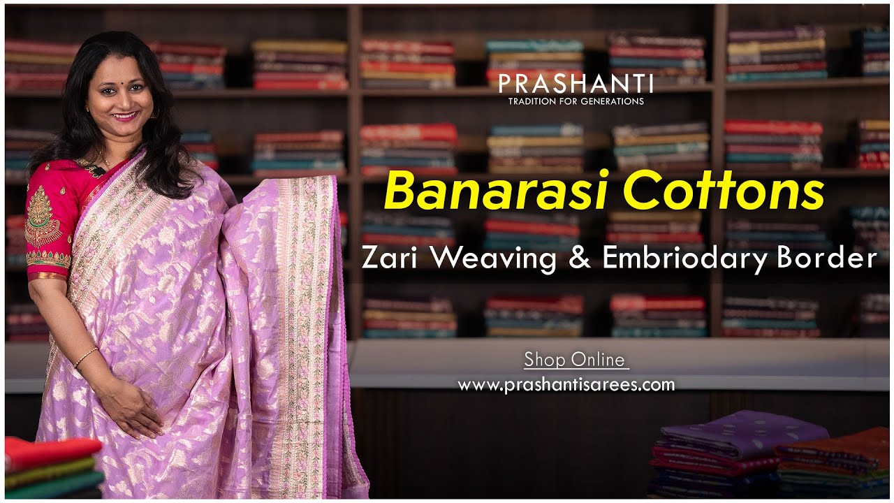 Banarasi Cotton with Zari Weaving and Embriodary Border | Prashanti | 23 Apr 24