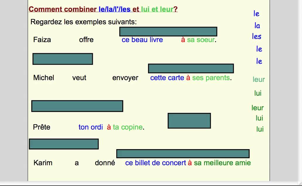 Les pronoms objets indirects: lui leur