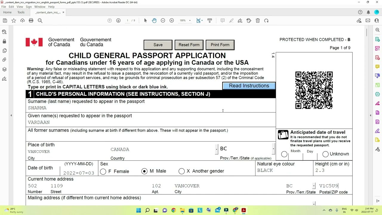 How to apply for Canadian passport for Child | Fill In The Child General Passport Application