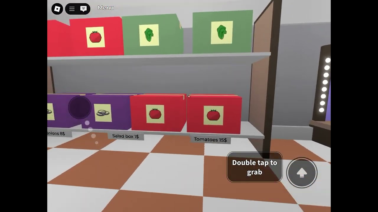 Buying everything in the supermarket in Roblox cook burgers.
