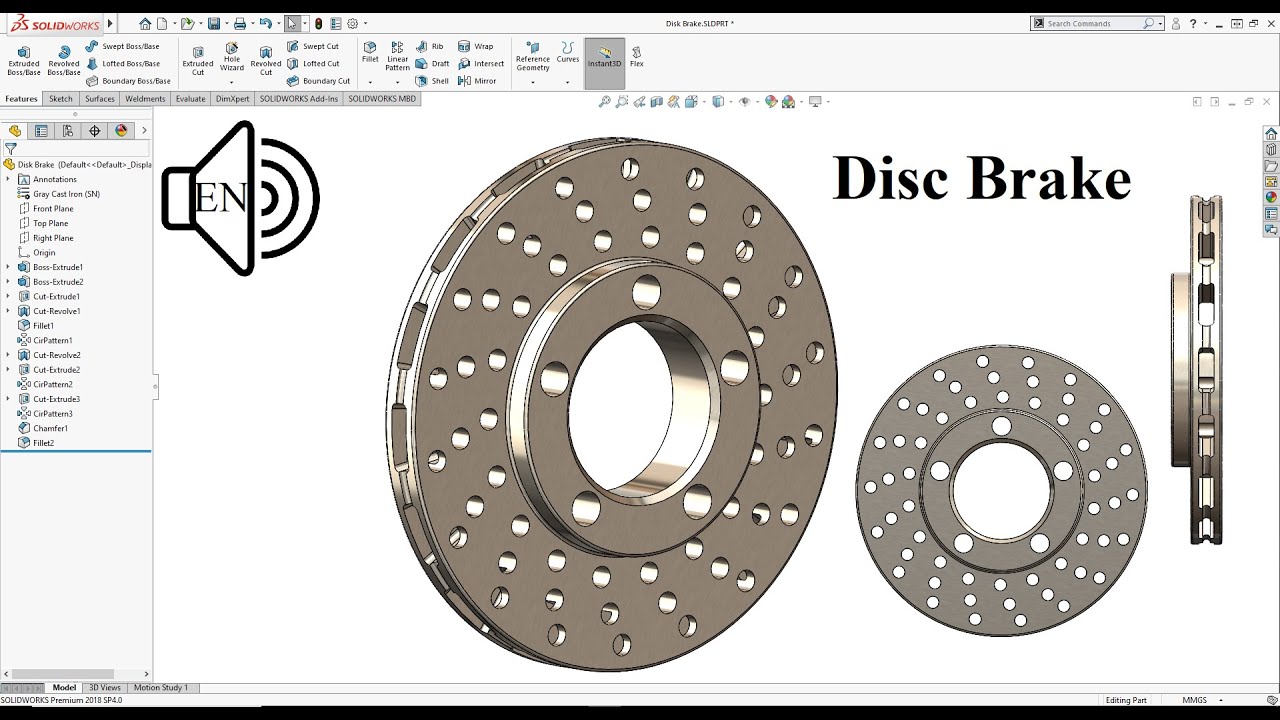 Учебное пособие по дисковому тормозу SolidWorks 2021! Круговой шаблон шаг за шагом! Учитесь дома! :D