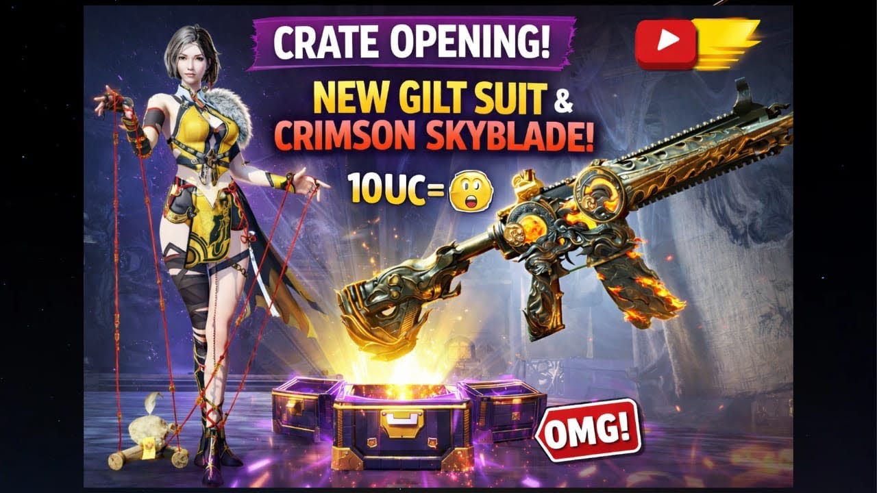 BGMI Crate Opening | New GILT Suit Wildsoul Warden Set + Crimson Skyblade M416 | 10 UC Luck 😯