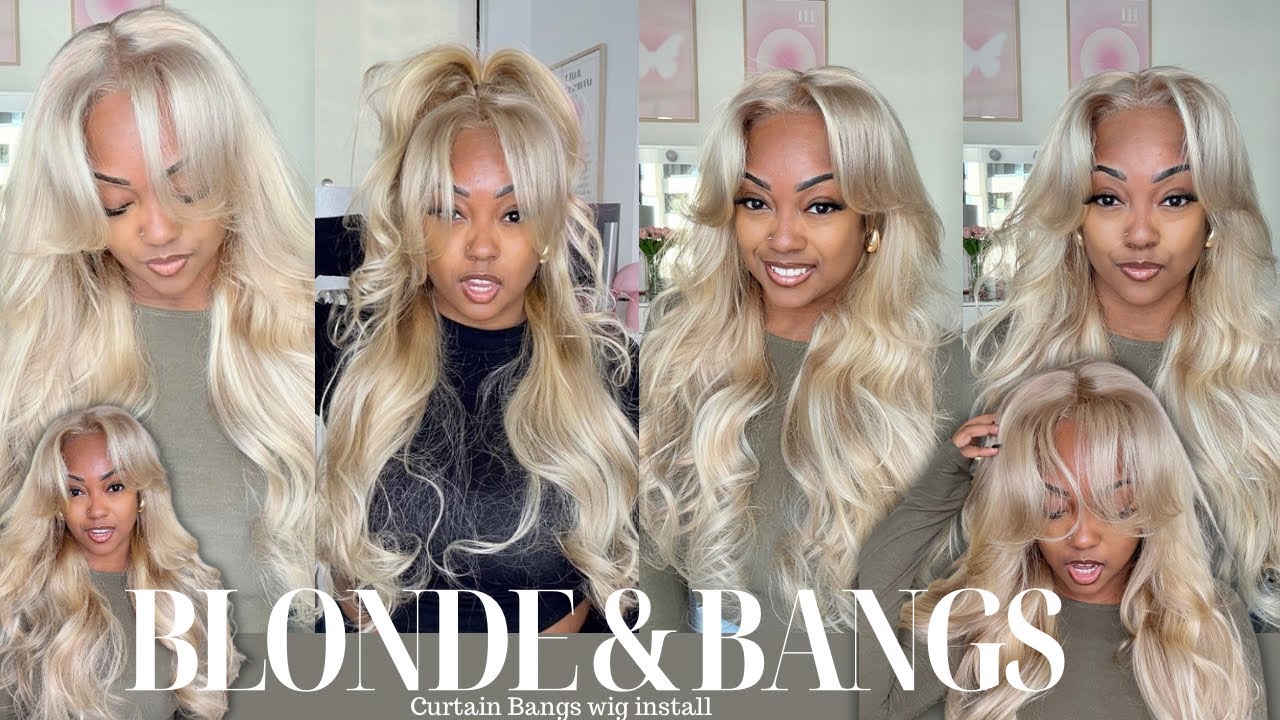 Bombshell Blonde Curtain Bangs wig Easy 13 X 4 frontal  Install  ft. Subella Hair