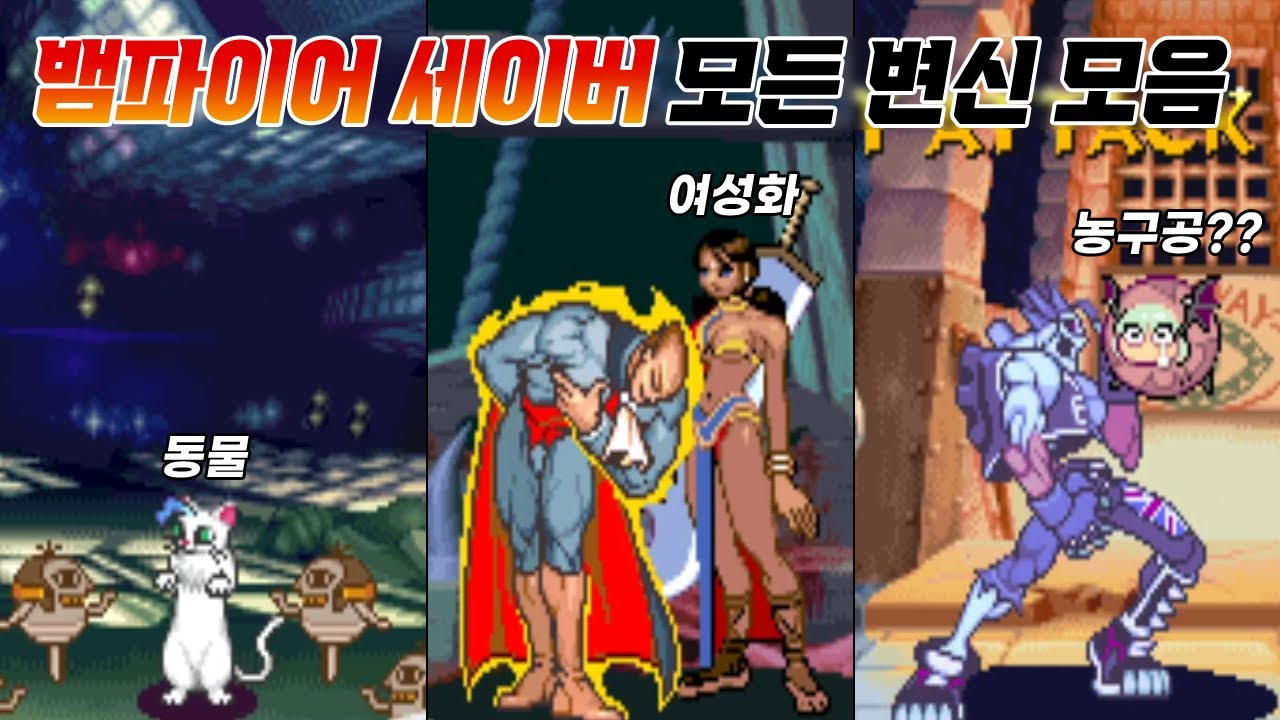 데미트리만 여성화 시키는 게 아니네?? 뱀파이어 세이버 모든 변신 모음 ( 이스터에그 포함 ) Darkstalkers3 All Transformations  고전게임 오락실게임