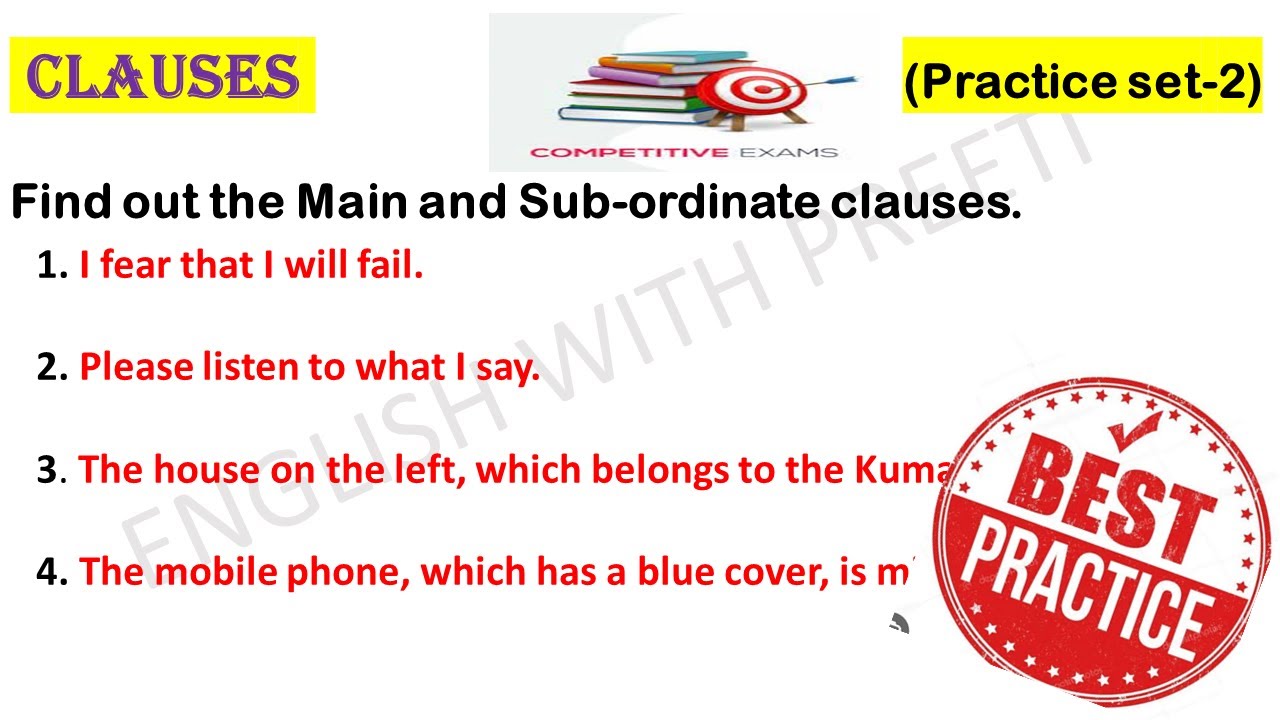 Clauses | Practice set-2 | Main Clause | Subordinate Clause | Clauses In English Grammar |