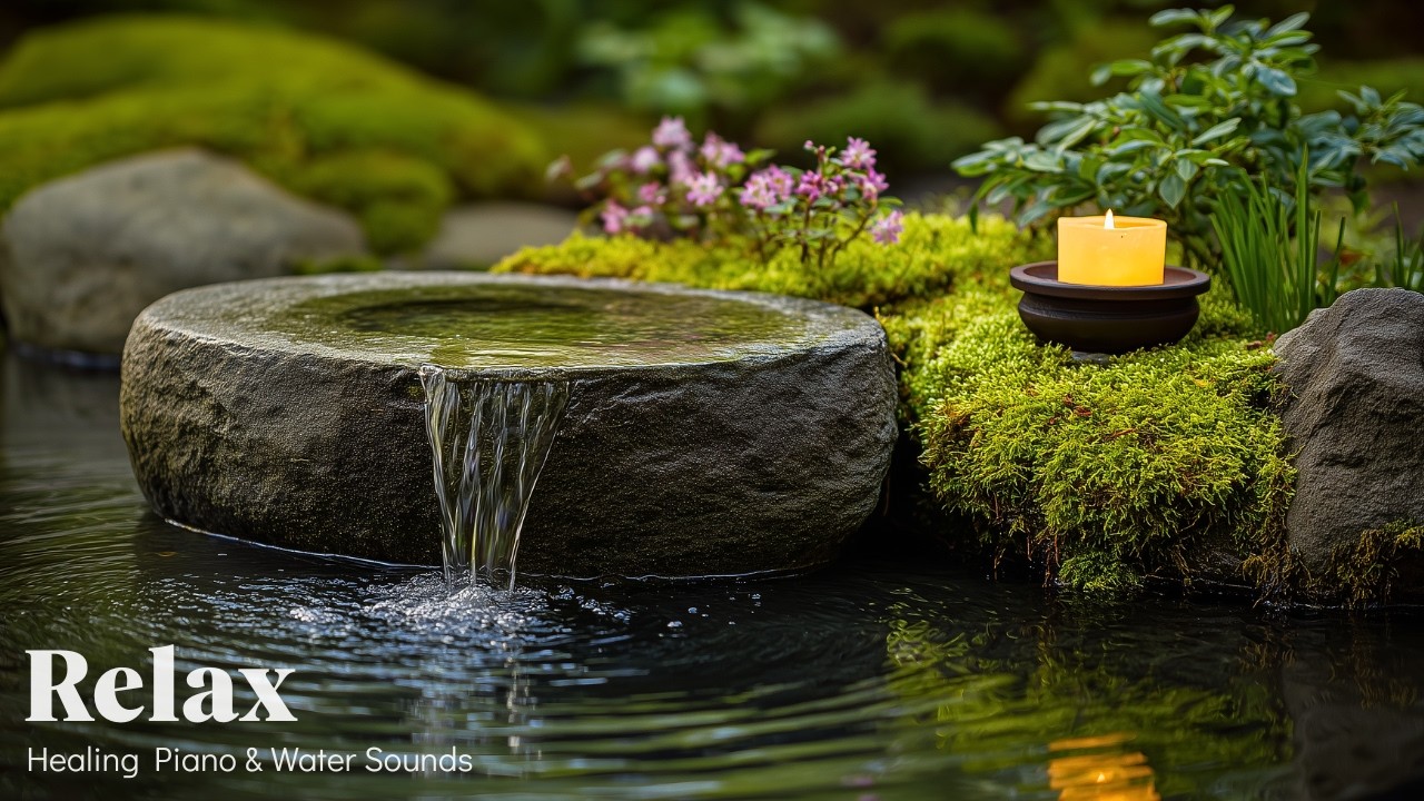 Relaxing Piano + Water Sounds in Japanese Garden 🌿 Best For Emotional Healing & Stress Reduction