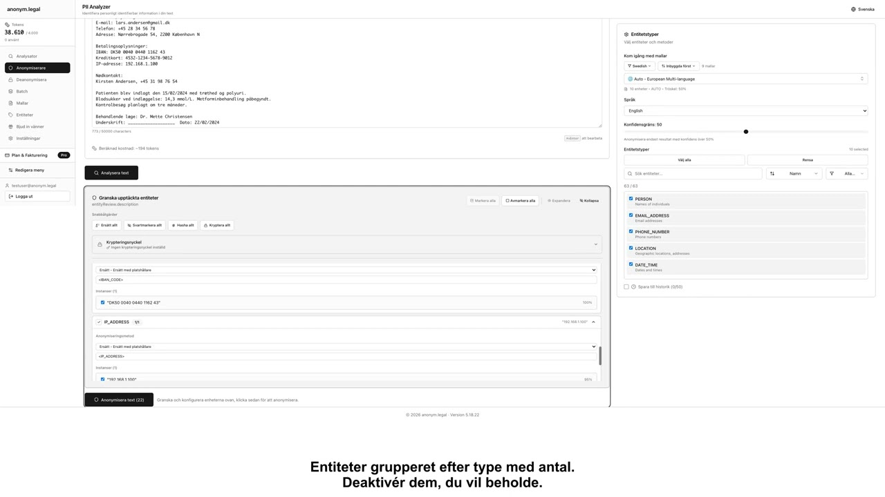 Sådan anonymiserer du persondata i tekst, filer og dokumenter — 285+ typer | anonym.legal Demo