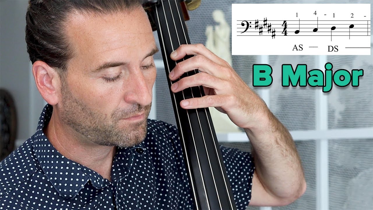 B major one octave scale for double bass