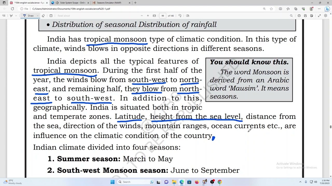 Class 10 Social | India Seasons | 10th Standard Social