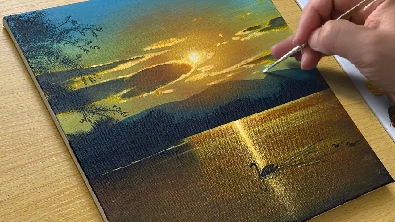 Easy Way to Paint a Sunset Lake / Acrylic Painting