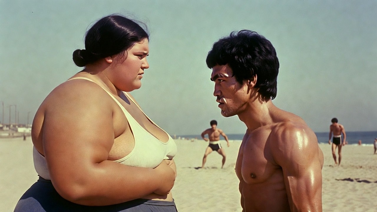 Bruce Lee at beach: Female Wrestler 'GROUND game wins' — 11 seconds, asked to train 3 years.