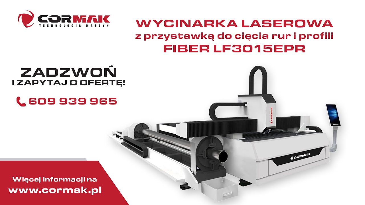 Wycinarka laserowa CORMAK FIBER LF3015EPR z przystawką do cięcia rur i profili