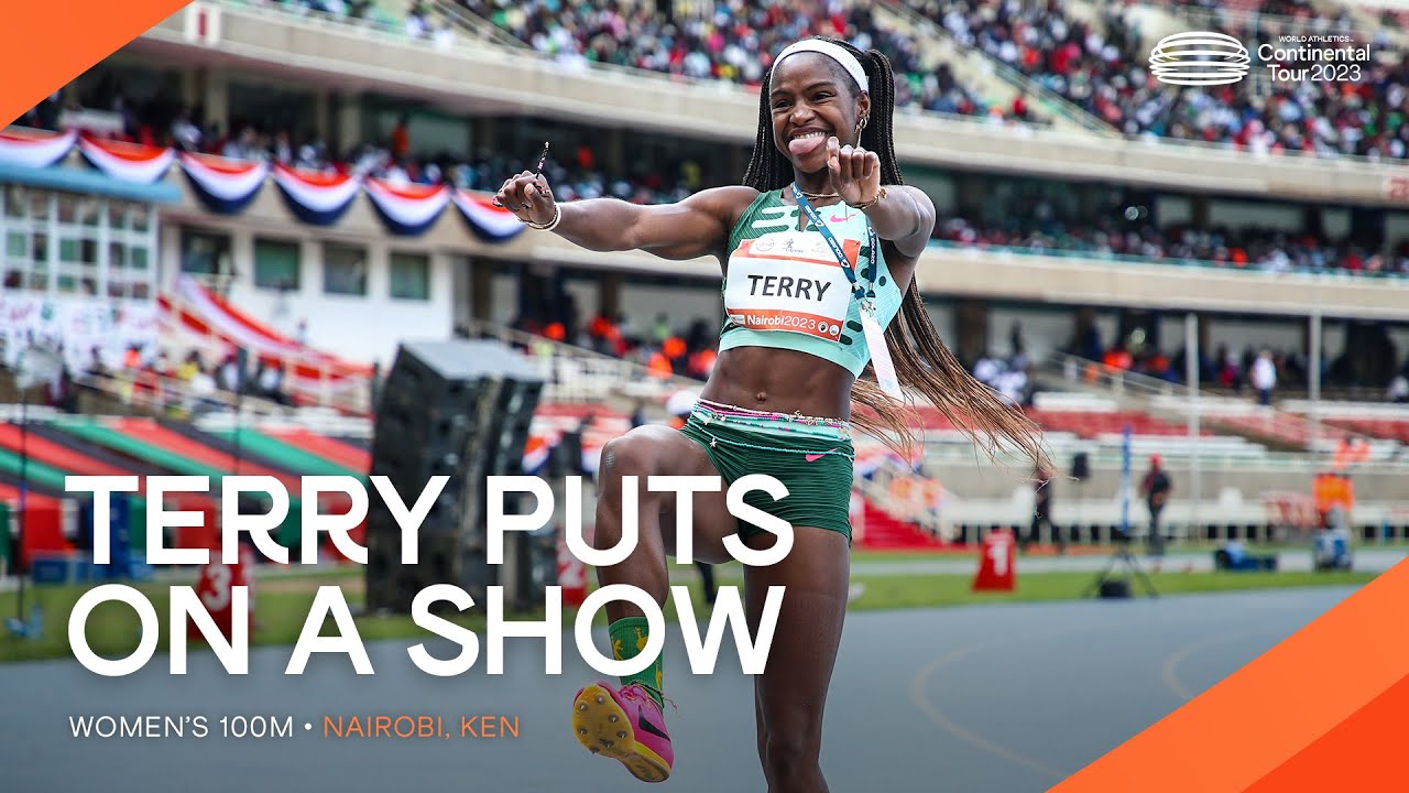 Terry storms to the win in the women's 100m | Continental Tour Gold 2023
