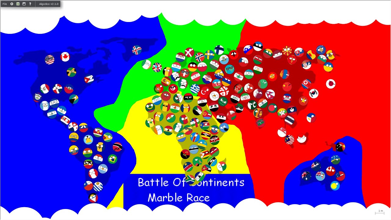 Battle Of Continents marble race -  Algodoo marble race 160 countryballs