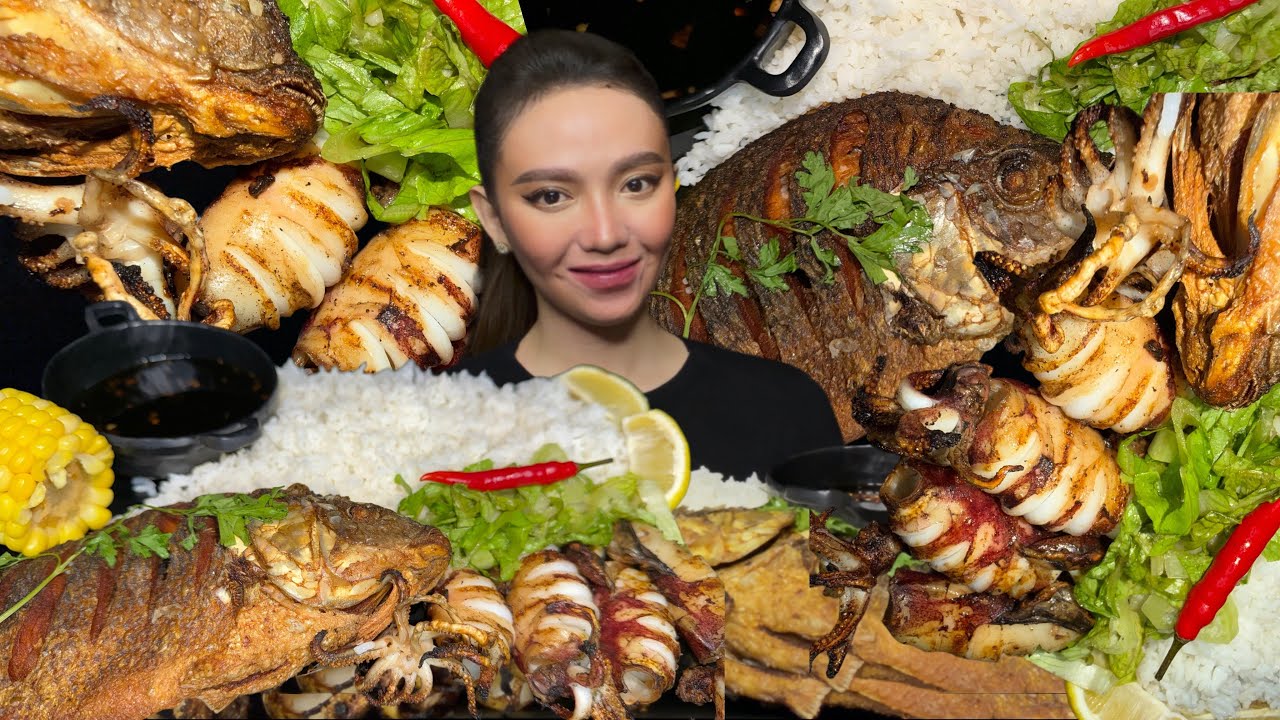 INIHAW NA PUSIT + PRITONG TILAPIA || Filipino Food Mukbang