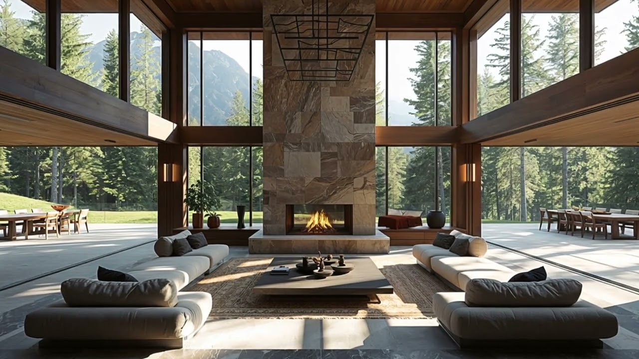 Luxury Forest Home Ambience  Fireplace Sounds for Deep Relaxation And Meditation