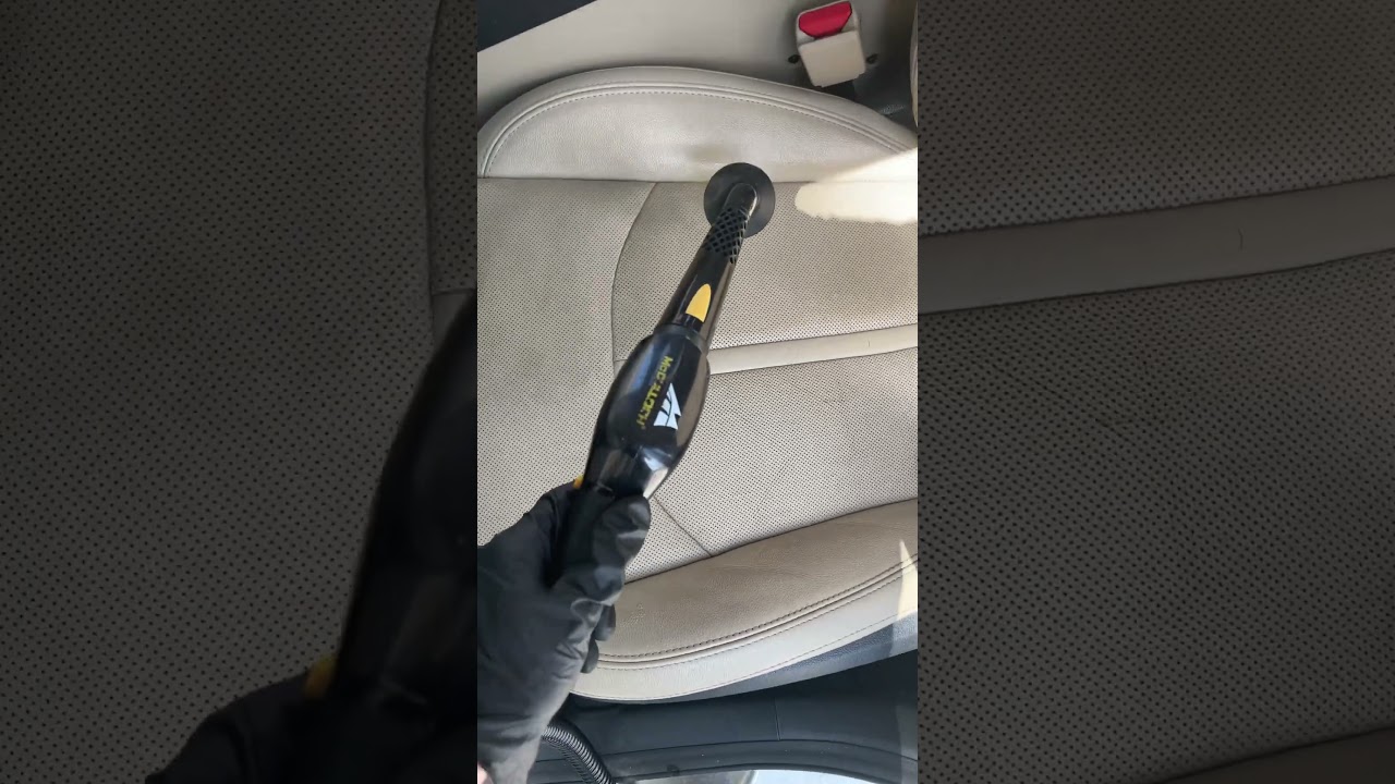 Steam cleaning a dirty leather seat! #autodetailing #cardetailing #detailing #collegestationtx