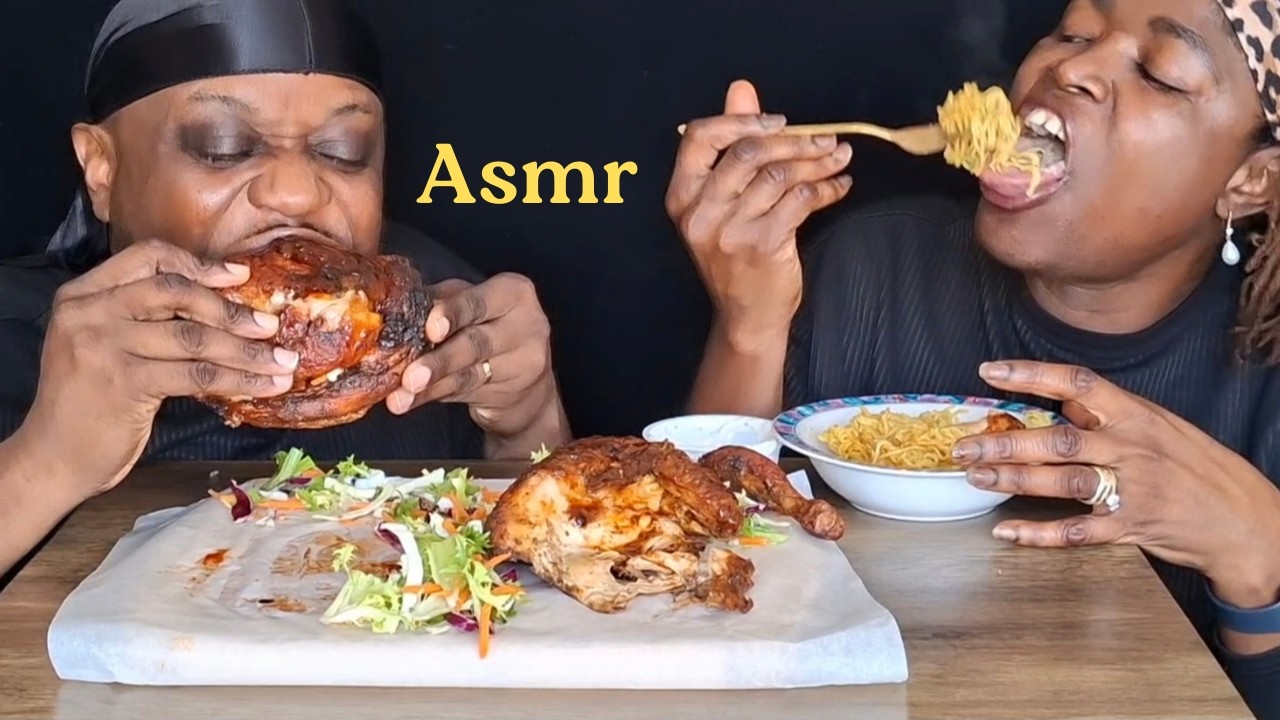 Asmr Mukbang, Jerk Barbecue Chicken with Noodles | Eating Show