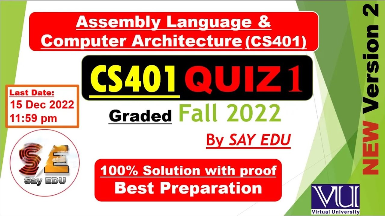 CS401 Quiz 1 (Fall) 2022 || Computer Architecture & Assembly Language || @SAY EDU کہو پڑھو  ❤||Stack