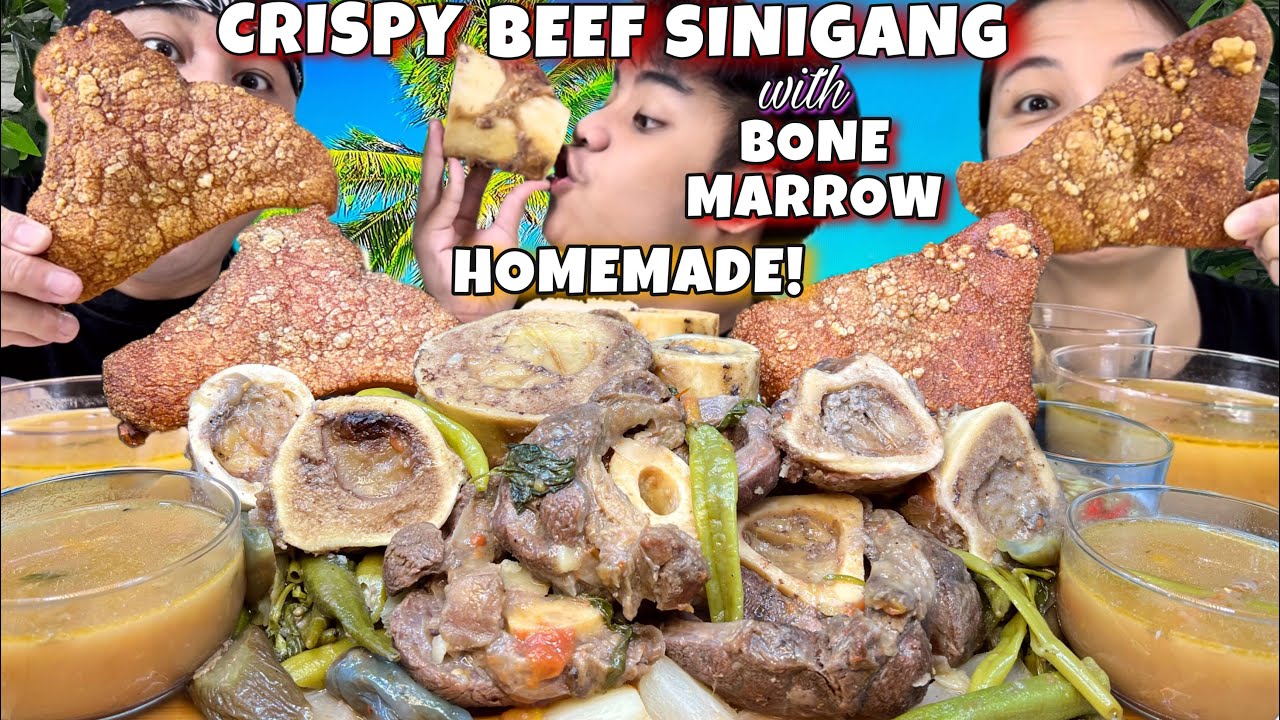 Crispy BEEF SINIGANG in BONE MARROW MUKBANG! CRISPY PORK SKIN CHICHARON PINOY MUKBANG PHILIPPINES