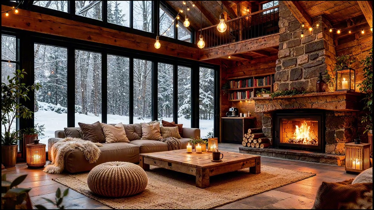 Snowfall Outside, Firelight Inside ❄️ Cozy Cabin Jazz for Deep Relaxation