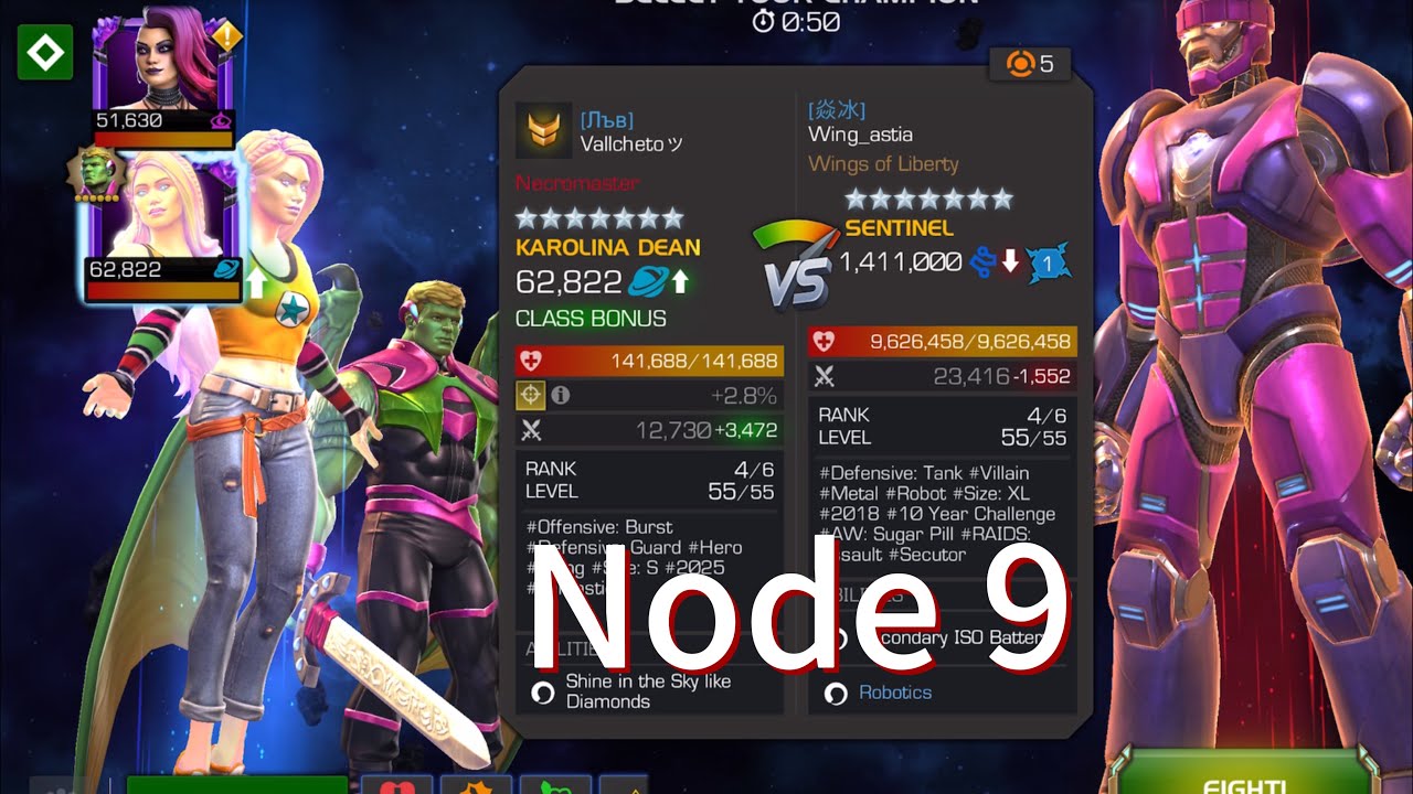 Mcoc war node 9 Karolina Dean vs Sentinel