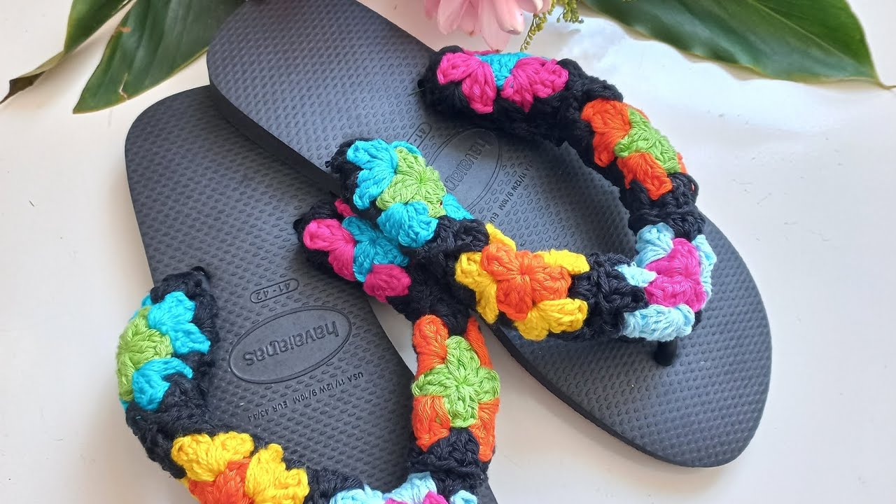 Chinelo Customizado crochê square