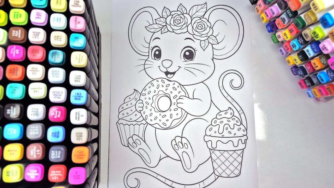 Satisfying ASMR Color With Me | Calm Cute Mouse Donut Coloring 🍩
