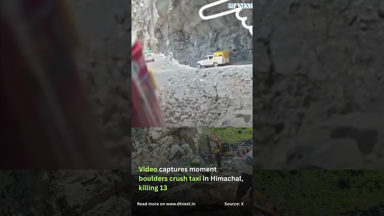 Video captures moment boulders crush taxi in Himachal, killing 13