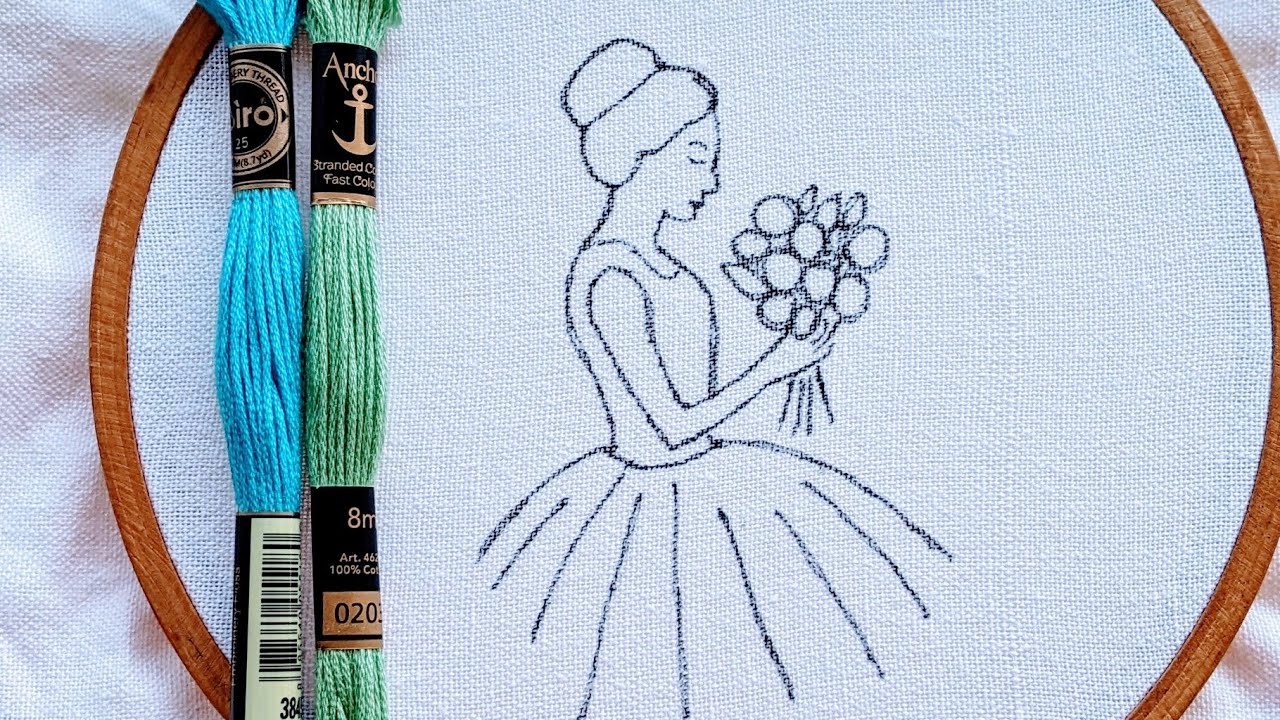 VERY EASY AND VERY BEAUTIFUL FLOWER GIRL HAND EMBROIDERY DESIGN FOR BEGINNERS