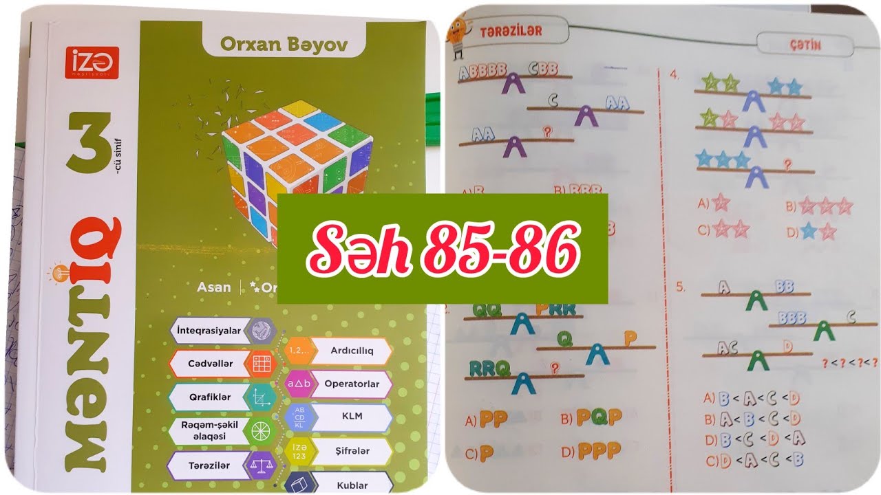 3-cü sinif məntiq testləri. Tərəzilər. Çətin səviyyə. İzə nəşriyyatı səh 85,86