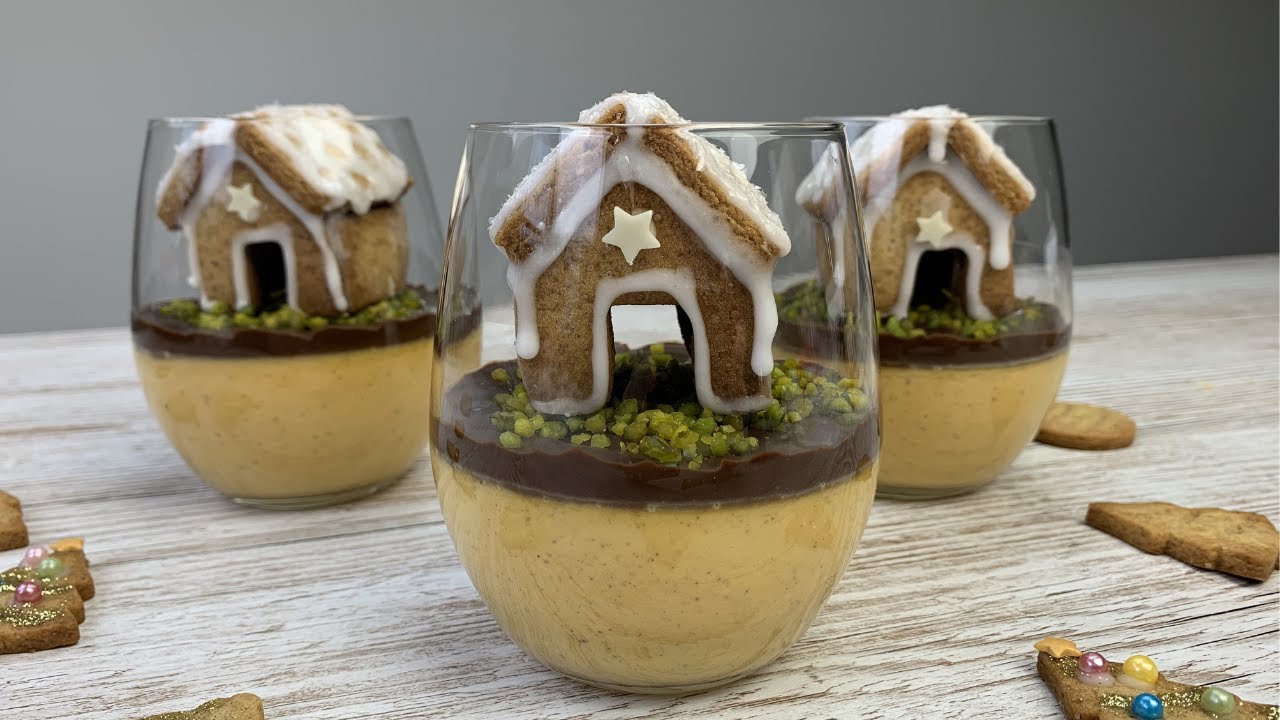 POSTRE EN VASITO PARA SORPRENDER: Panna Cotta de calabaza con CASITA de Jengibre / NAVIDAD