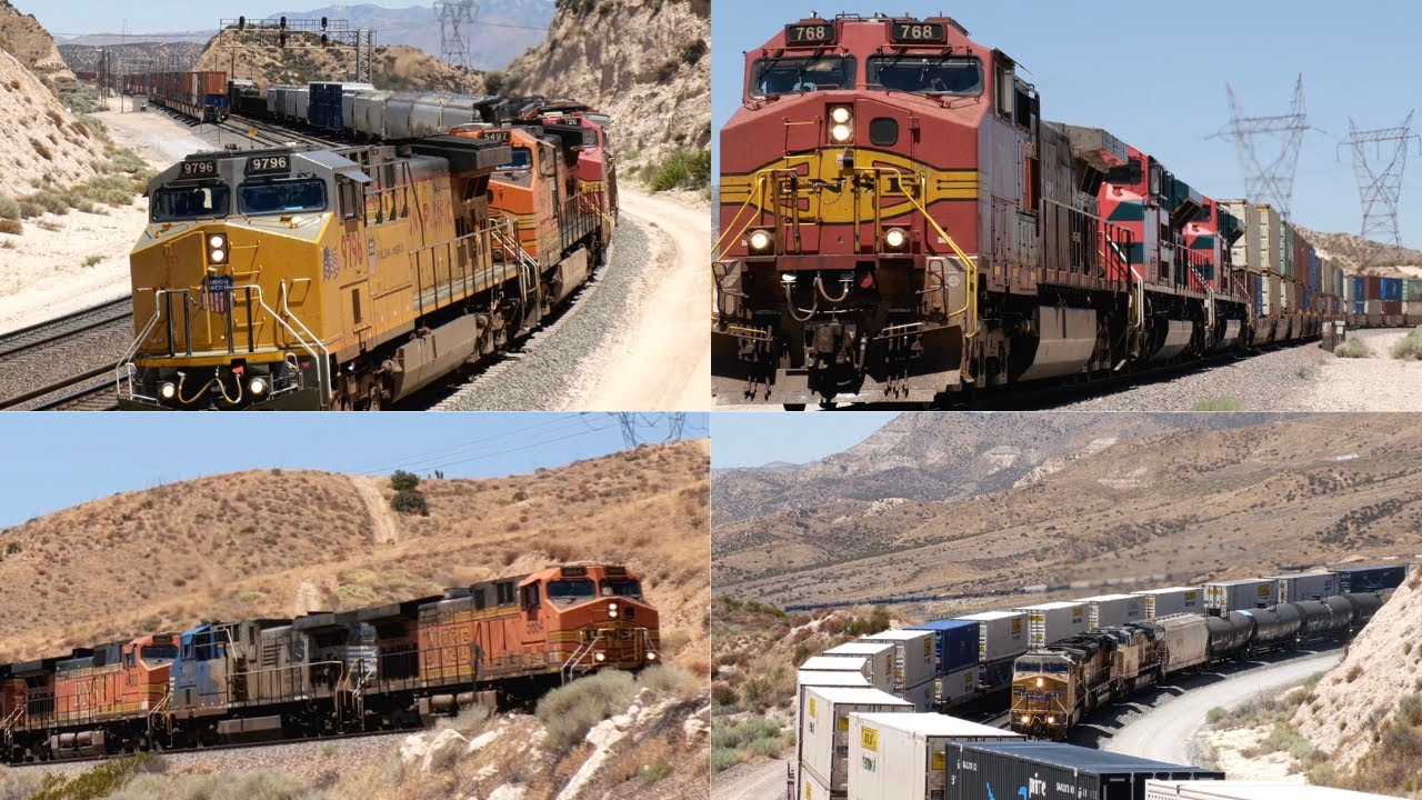 [4K] 2 Hours of Cajon Pass Freight Trains! Busy Action & Good Lashups
