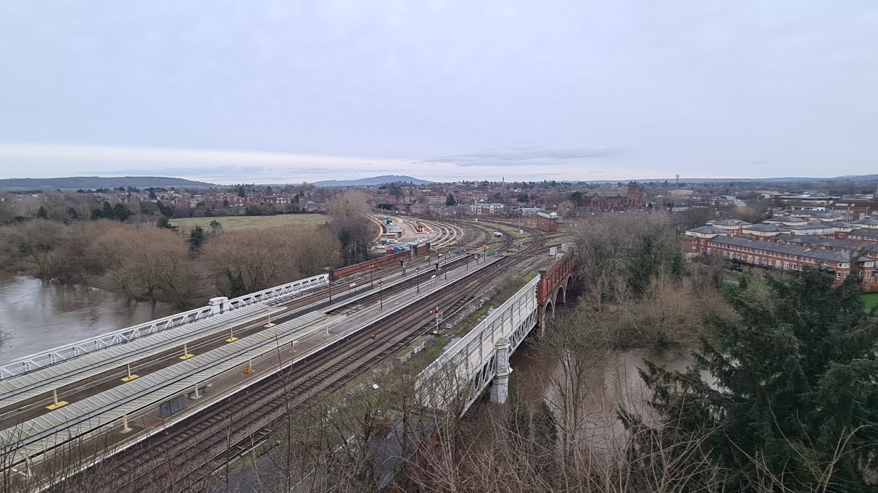 Trains at Shrewsbury Train Station and Castle. Transport For Wales 67,158,197 and West Midlands 196s