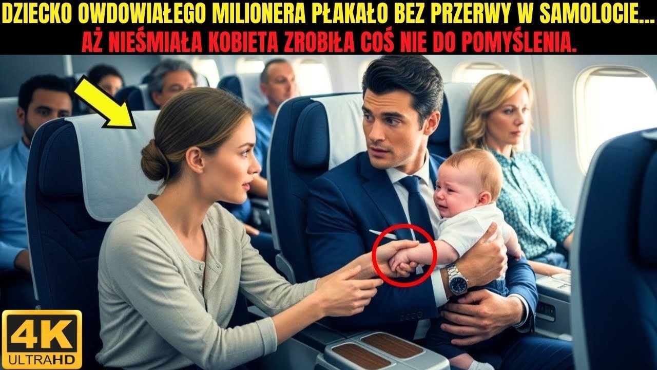 Dziecko owdowiałego milionera płakało bez przerwy w samolocie… aż nieśmiała kobieta zrobiła coś nie